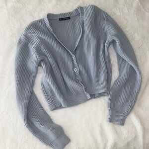 Brandy Melville Smooth Knit Light Grey Button Up Cardigan Top